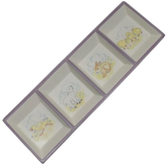 Global Design Connections Other - Global Design Connections Divided Rectangular Dish Easter Rabbit Lamb Duck Chick